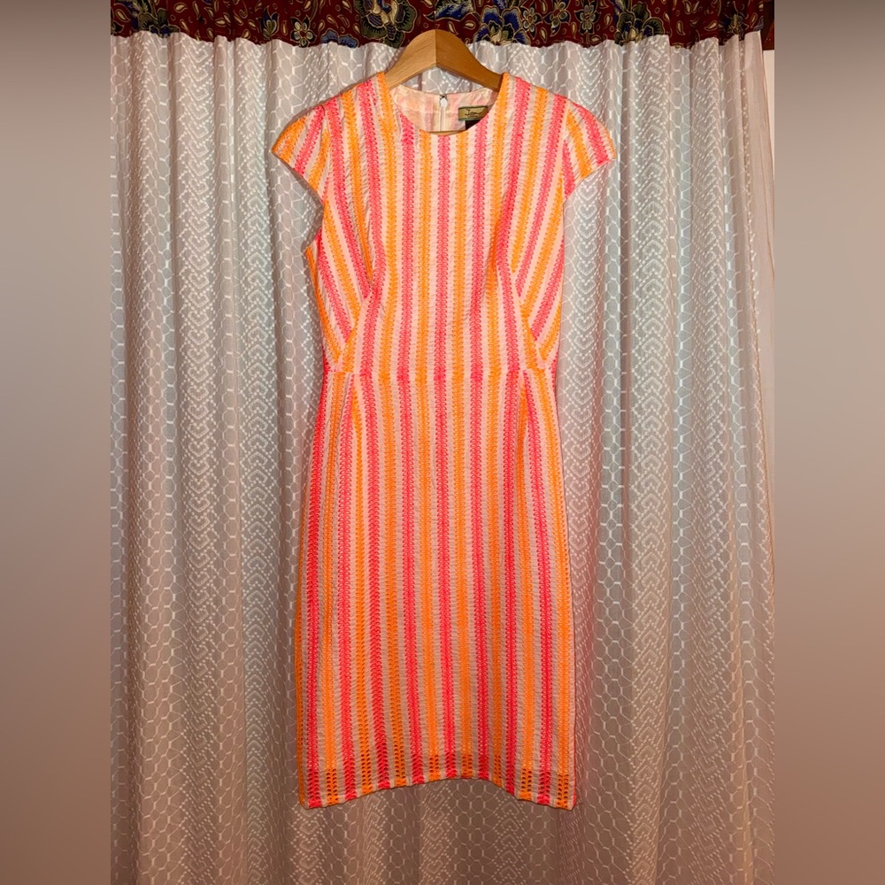 Issa London Orange and Pink Flutter Sleeve Sheath Dress